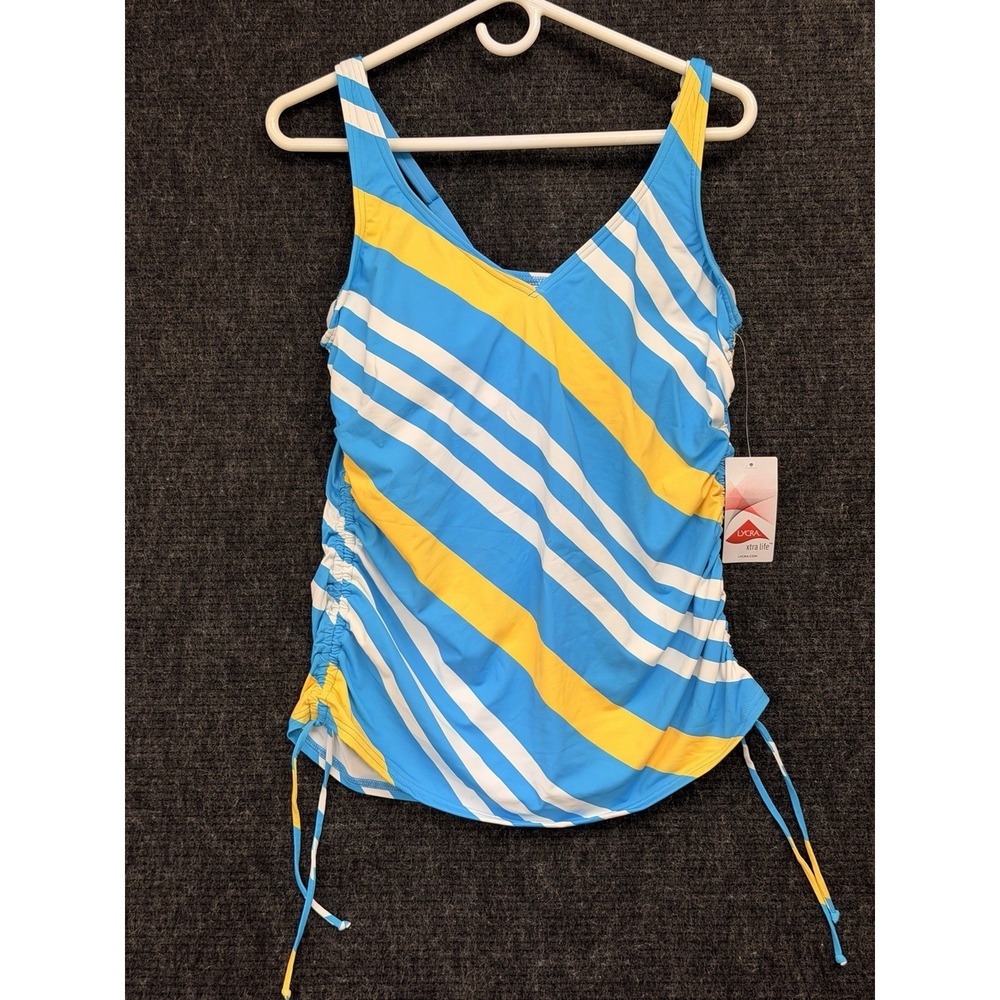 Lands End Tankini Top 12 Yellow Blue Stripe Underwire Swim Swimsuit NWT Soft Cup